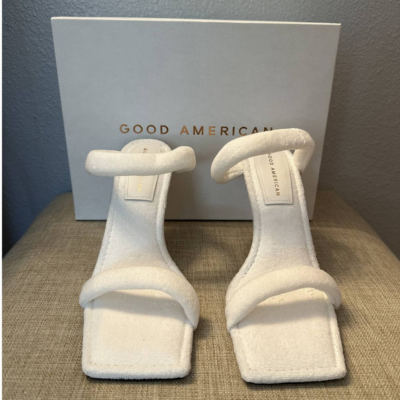 Good American Women's White Terry High Heel Slide Sandals Size 10 New In Box - Picture 5 of 11
